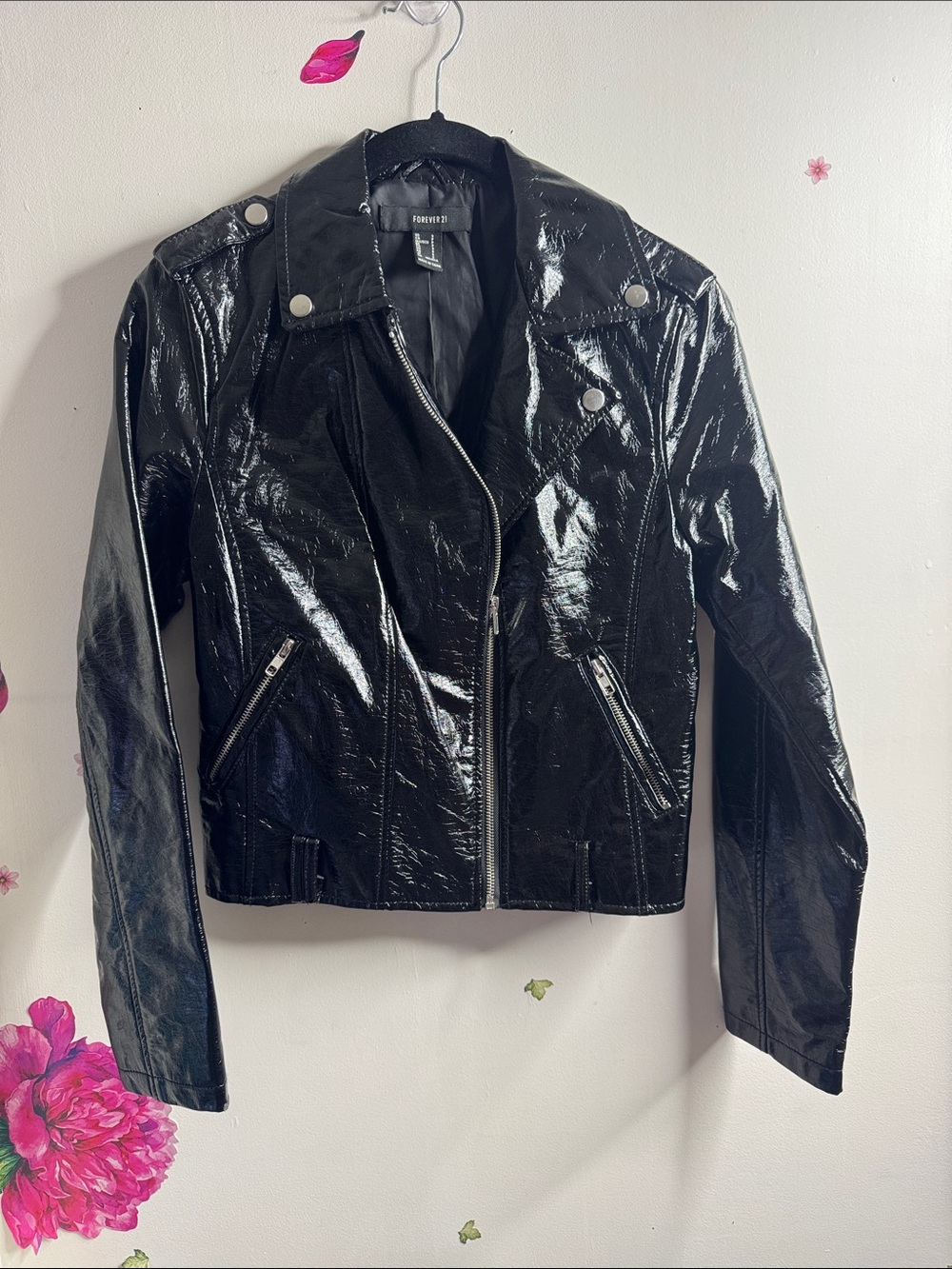 Forever 21 Black Patent Faux-Leather Moto Jacket
